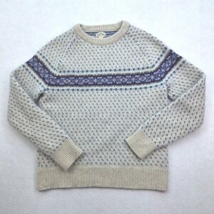 J.Crew‎ Sweater Womens Small Cream Blue Fair Isle Merino Wool Pullover Retro